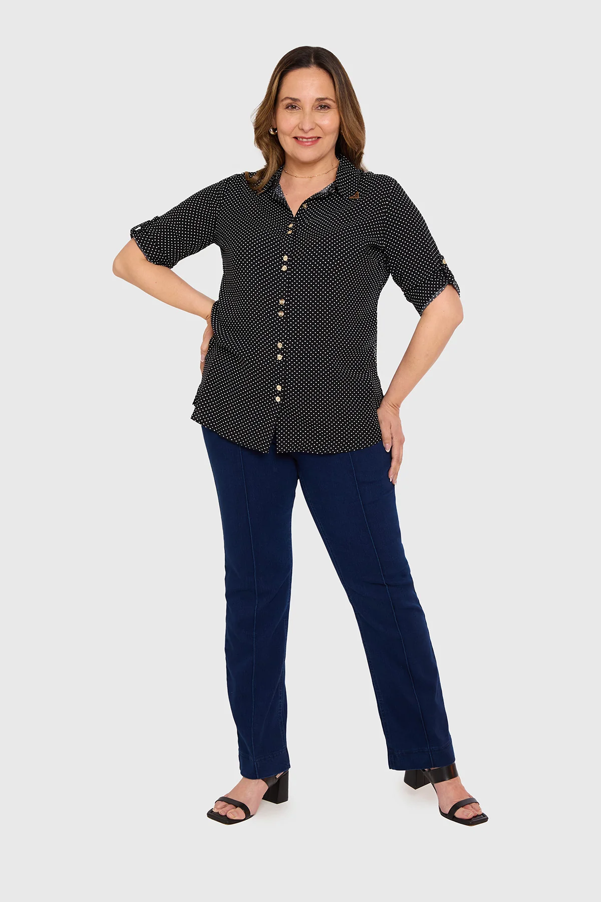 Blusa Mujer Abotonada Roll Up Negro - Image 3