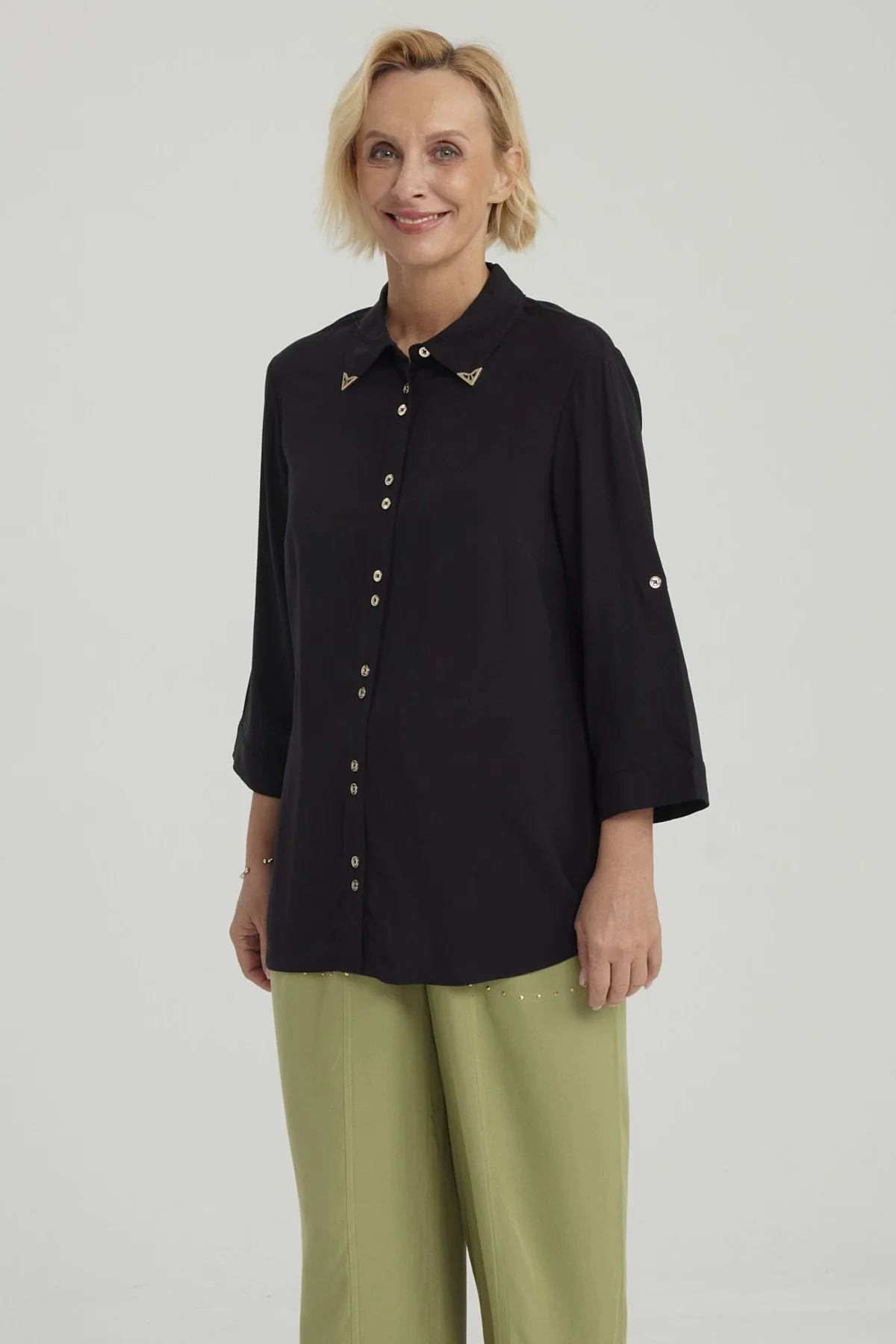 Blusa Mujer Abotonada Roll Up Negro - Image 2