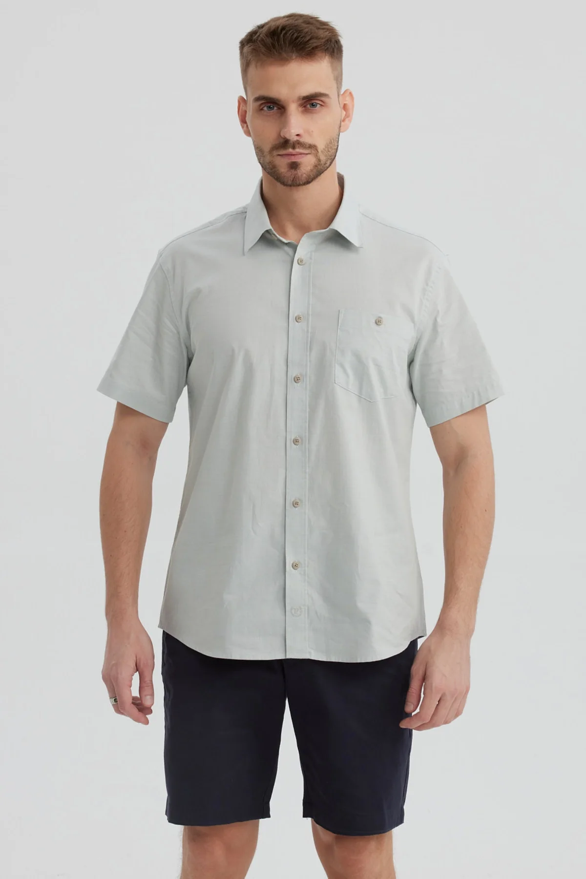 Camisa Hombre Con Bolsillo Verde Claro