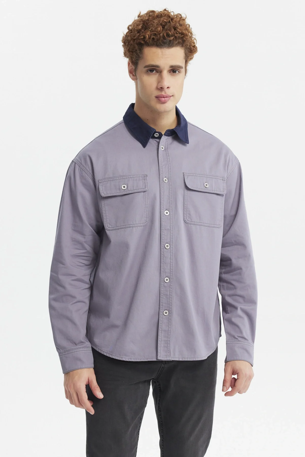 Camisa Hombre Cuello Contraste Azul
