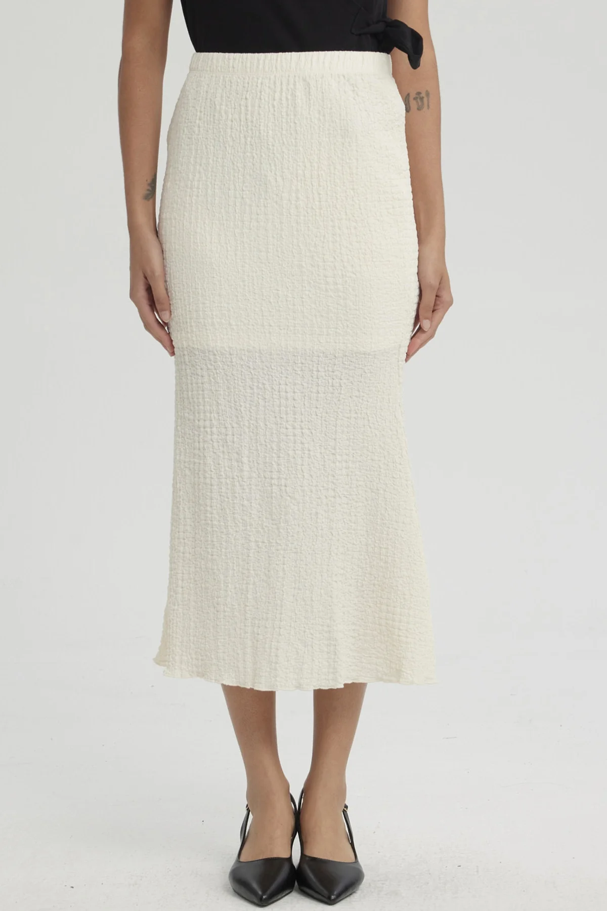Falda Mujer Larga Pretina Elasticada con Textura Crema