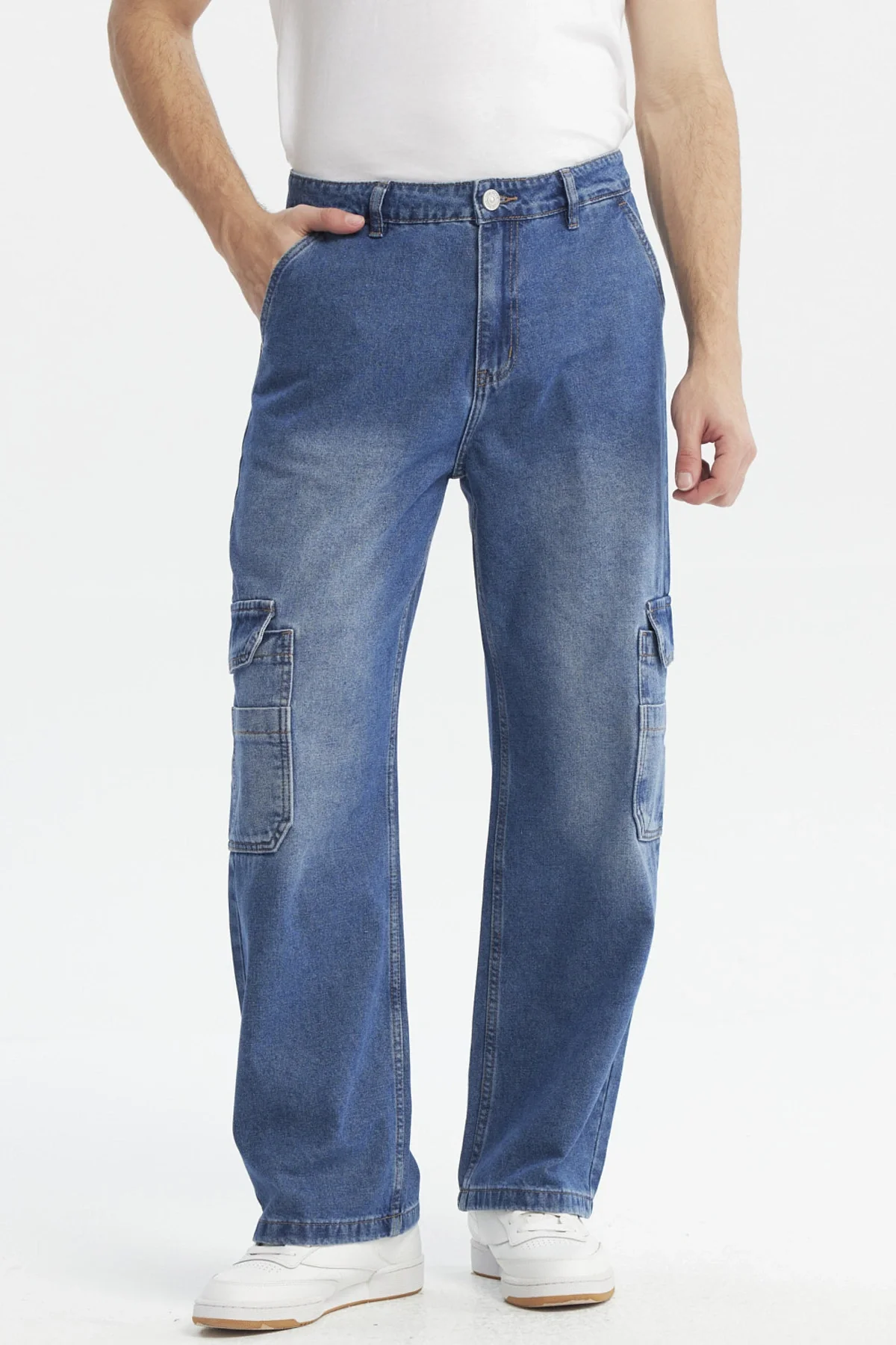 Jeans Hombre Calce Recto Cargo Bolsillo Azul