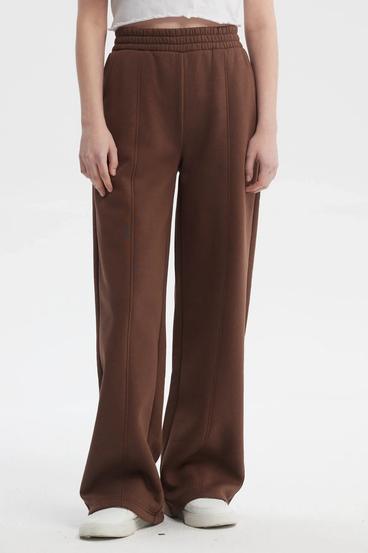 Pantalón Buzo Mujer Wide Leg Café Oscuro