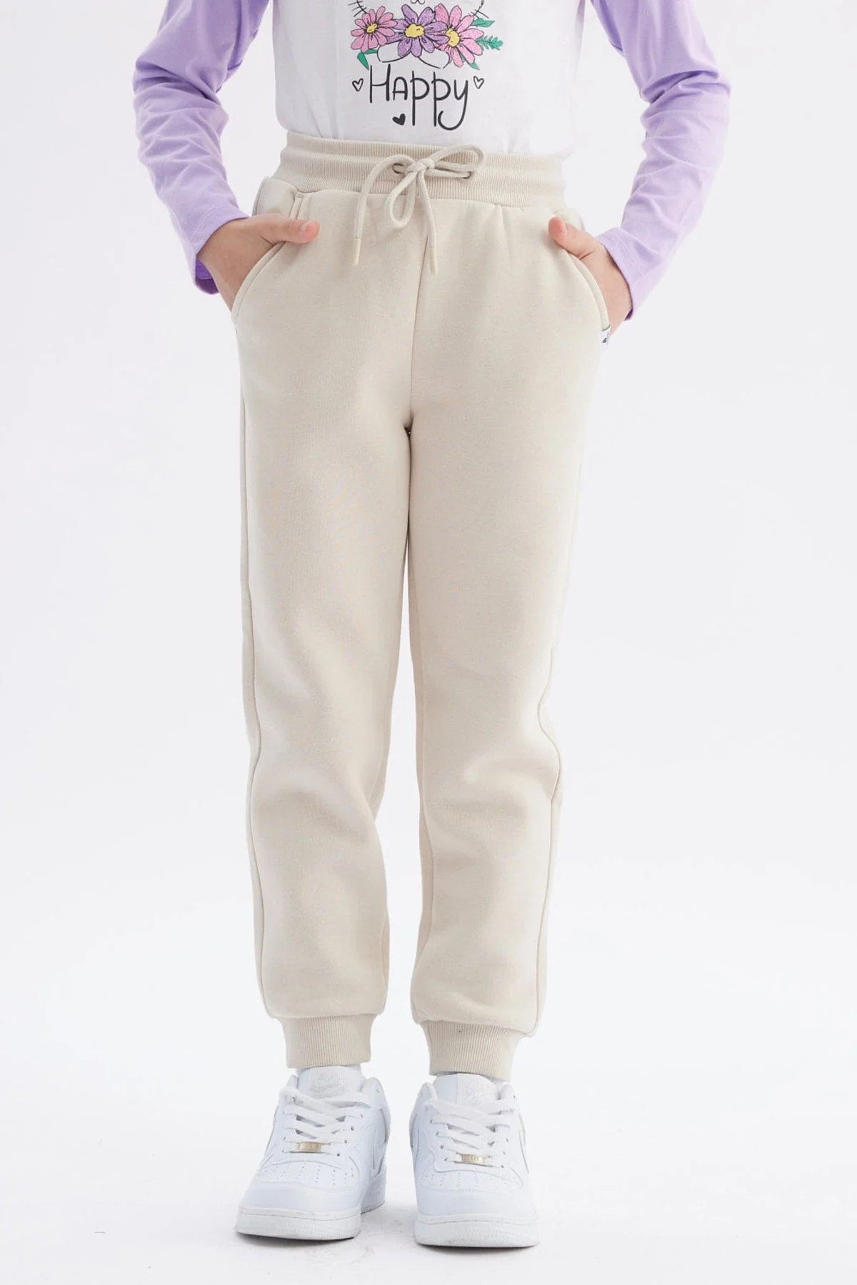 Pantalón Buzo Niña Jogger Beige