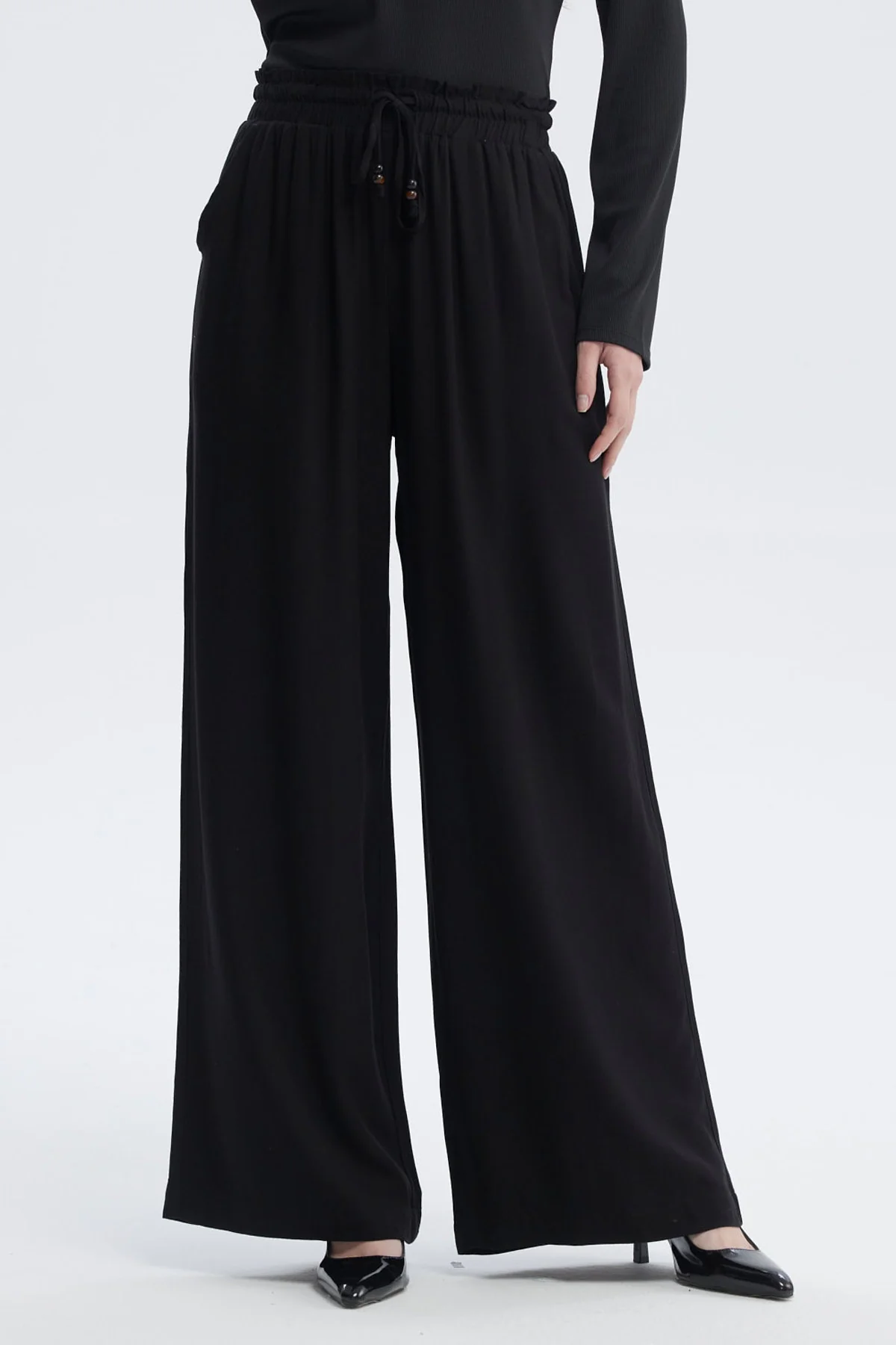 Pantalón Mujer Con Lazo Cintura Negro