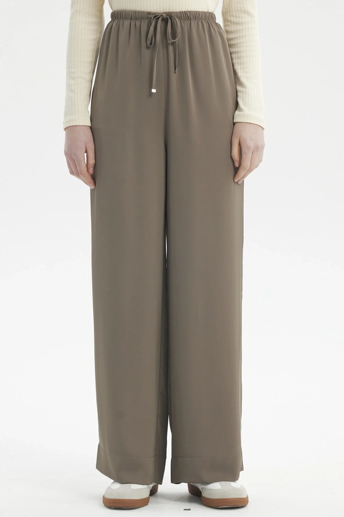 Pantalón Mujer Holgado Amplio Con Cordón Verde Militar Claro