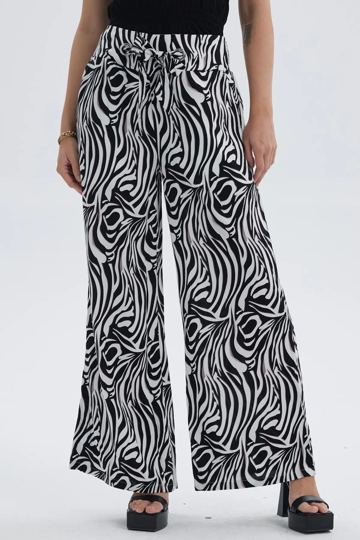 Pantalón Mujer Lazo Con Argolla Negro / Blanco