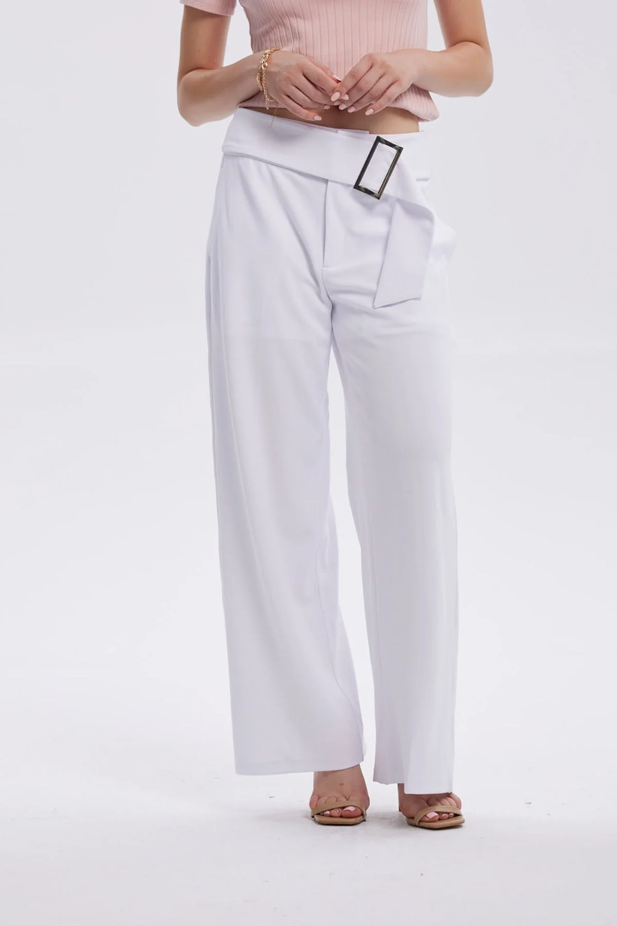 Pantalón Mujer Sastrero Con Cinturón Blanco