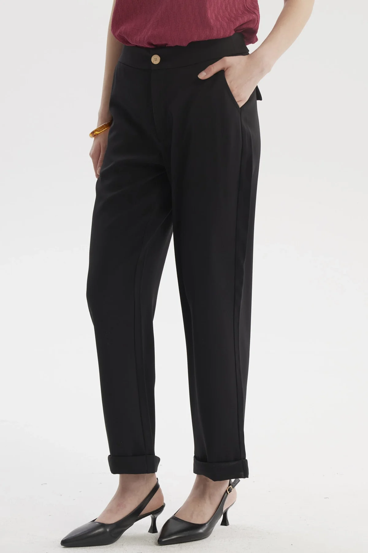 Pantalón Mujer Sastrero Dobladillo Basta Negro - Image 2