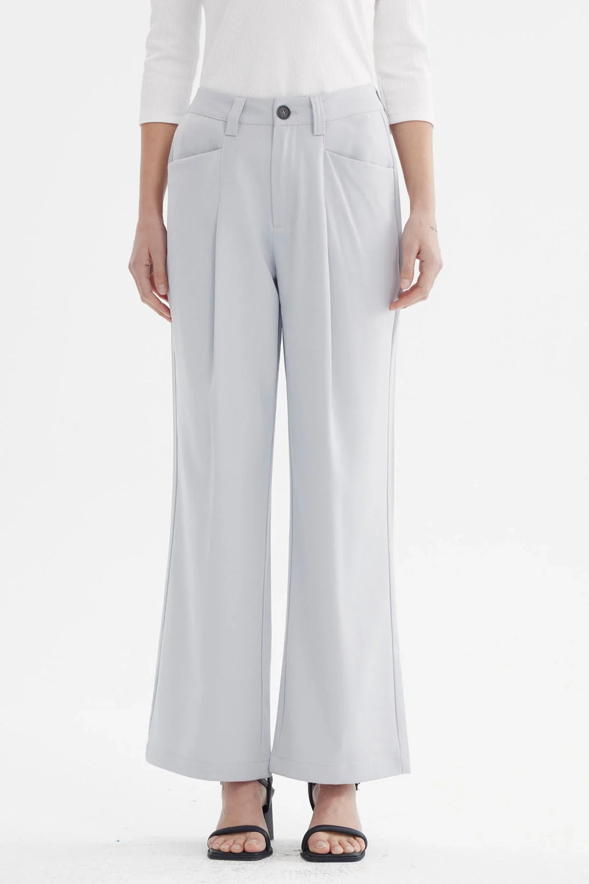 Pantalón Mujer Sastrero Pretina Botón Gris