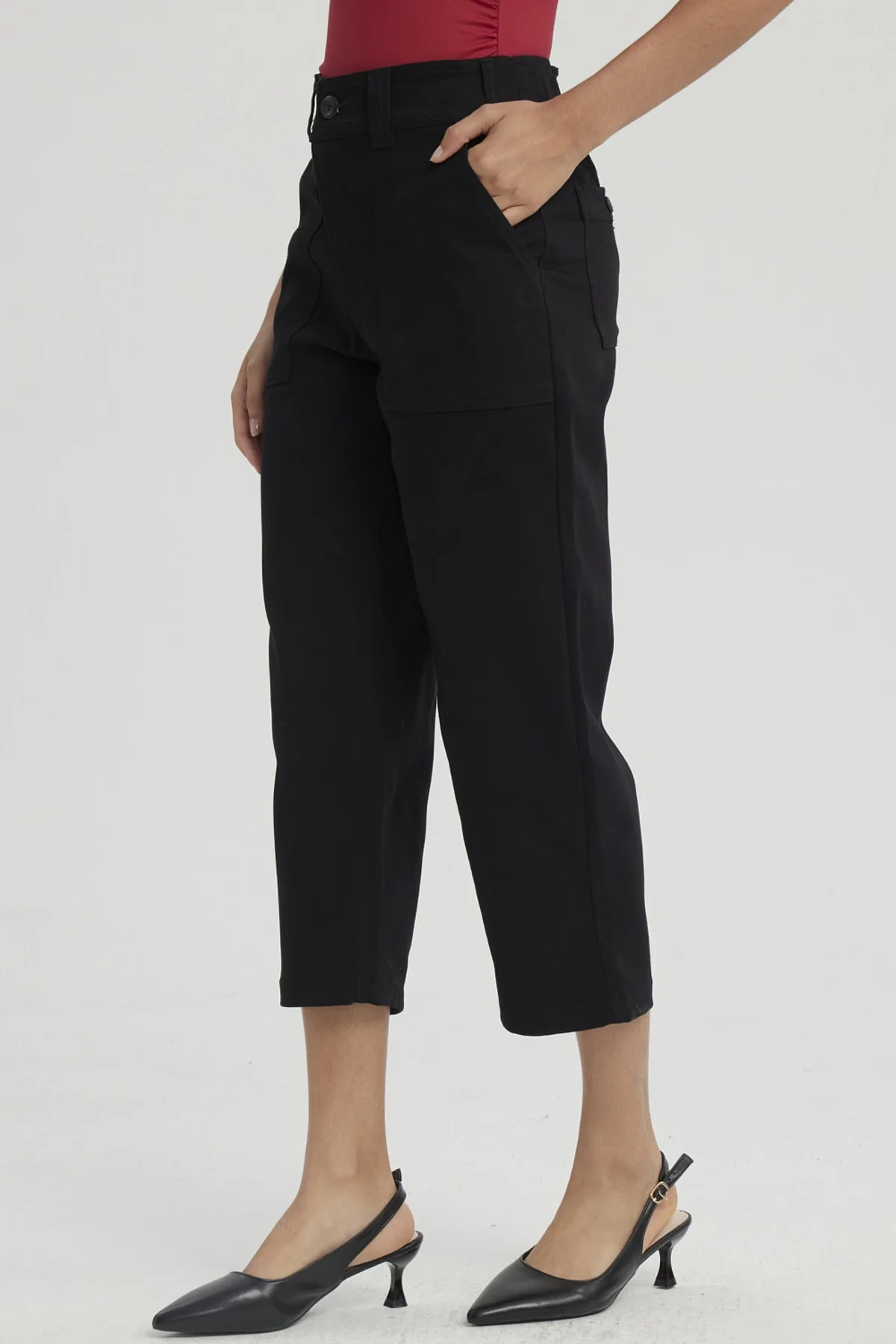 Pescador Mujer Gabardina Bolsillo Cargo Negro - Image 2
