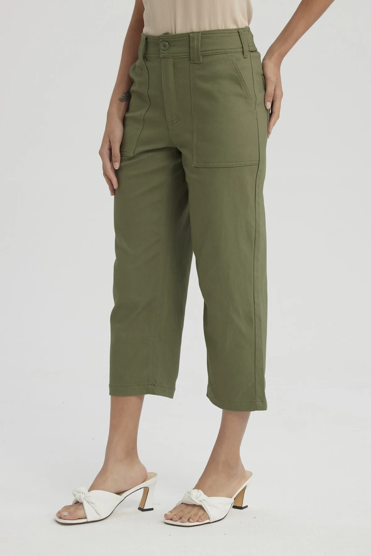 Pescador Mujer Gabardina Bolsillo Cargo Verde Musgo - Image 2