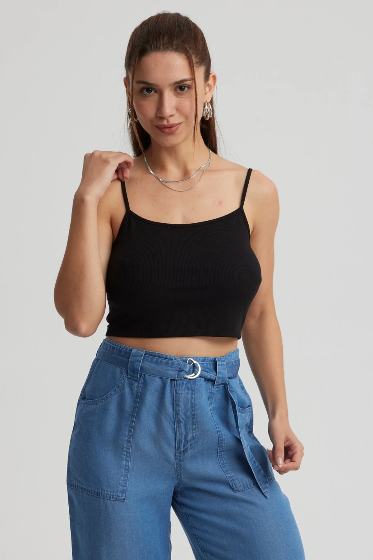 Peto Mujer Crop Rib Negro