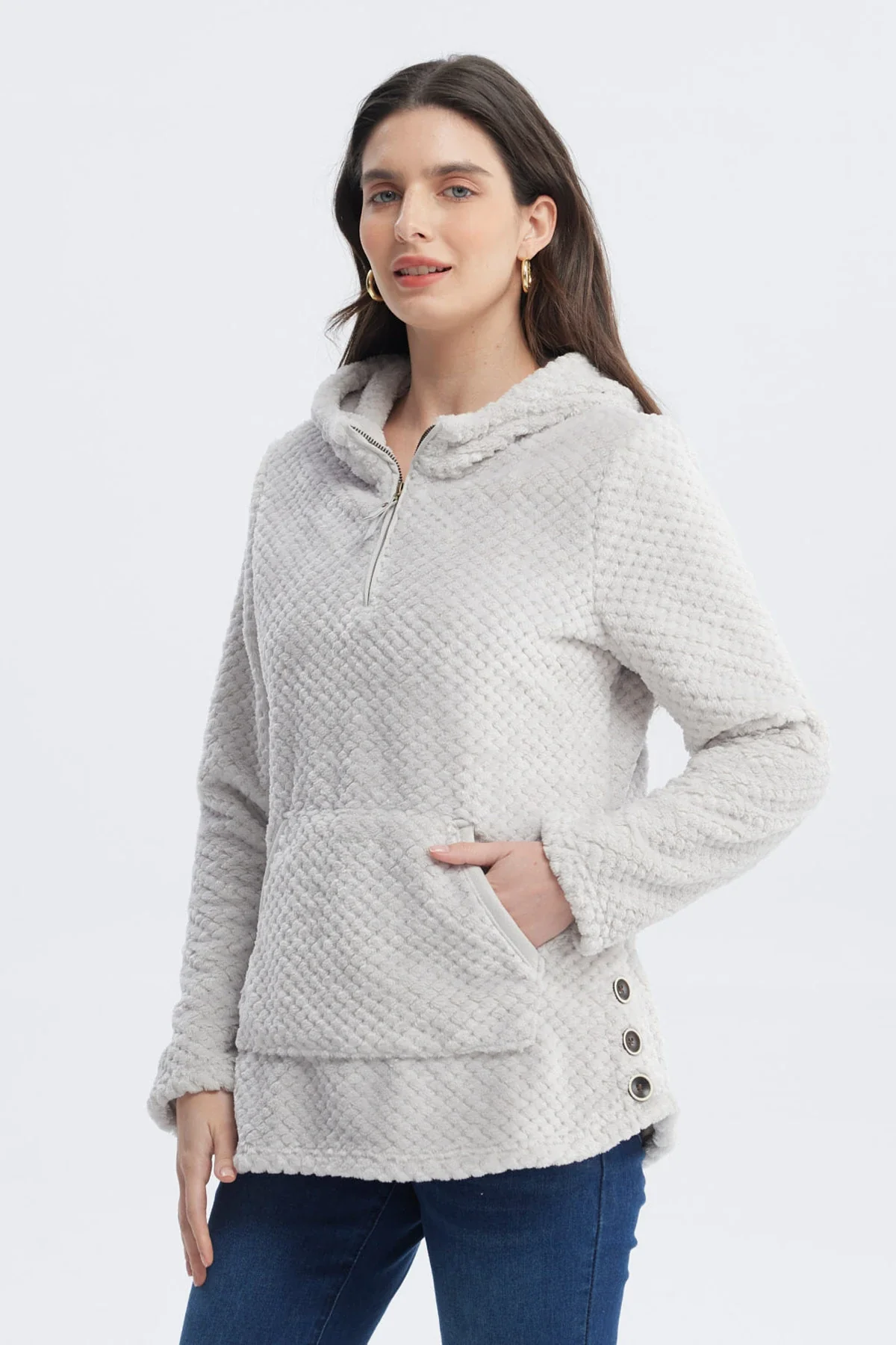 Polar Mujer Básico Aplicación Botón Gris