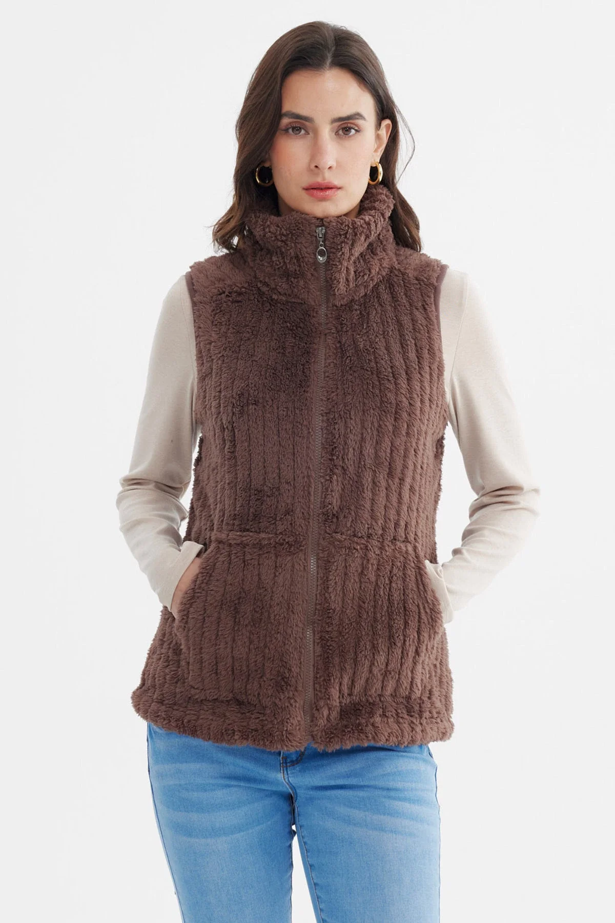 Polar Mujer Peludo Con Textura Chocolate