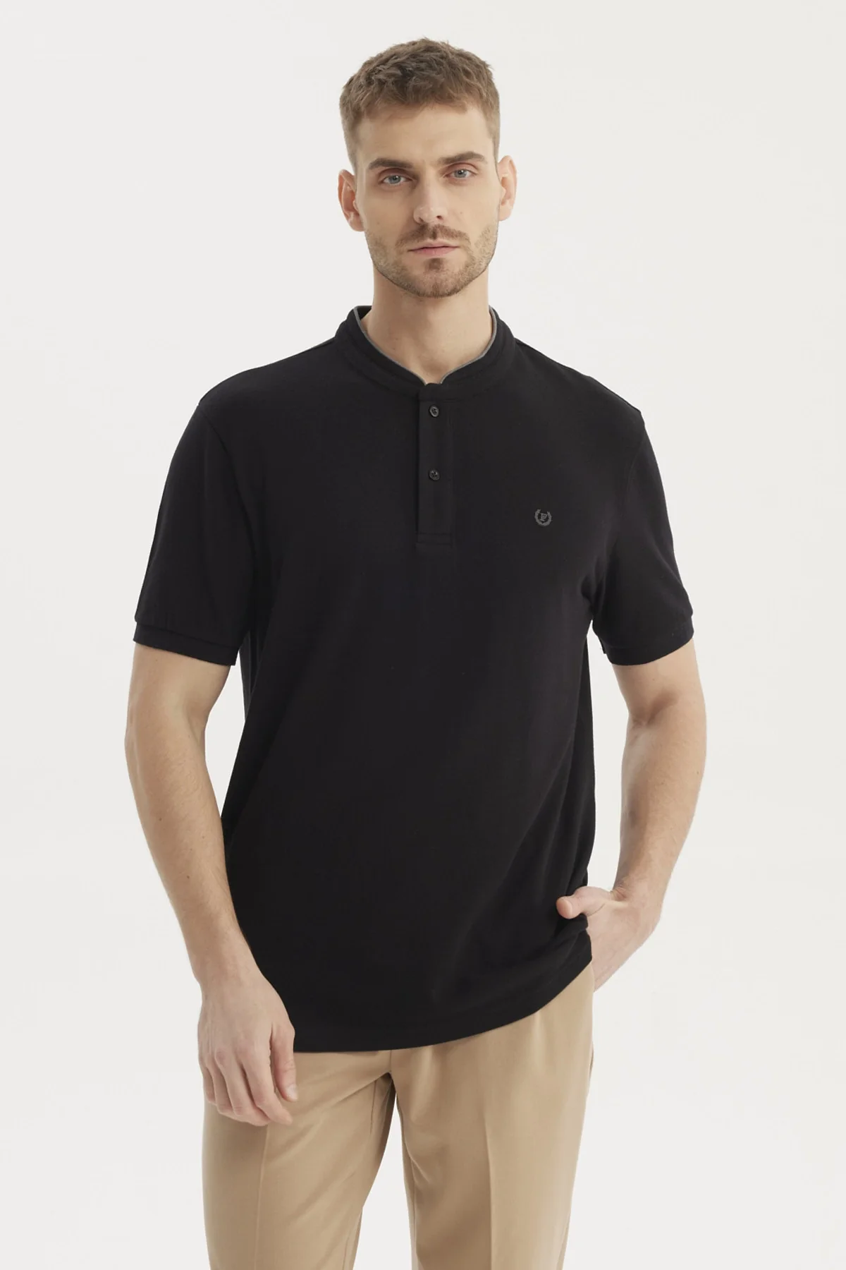 Polera Hombre Cuello Polo Negro