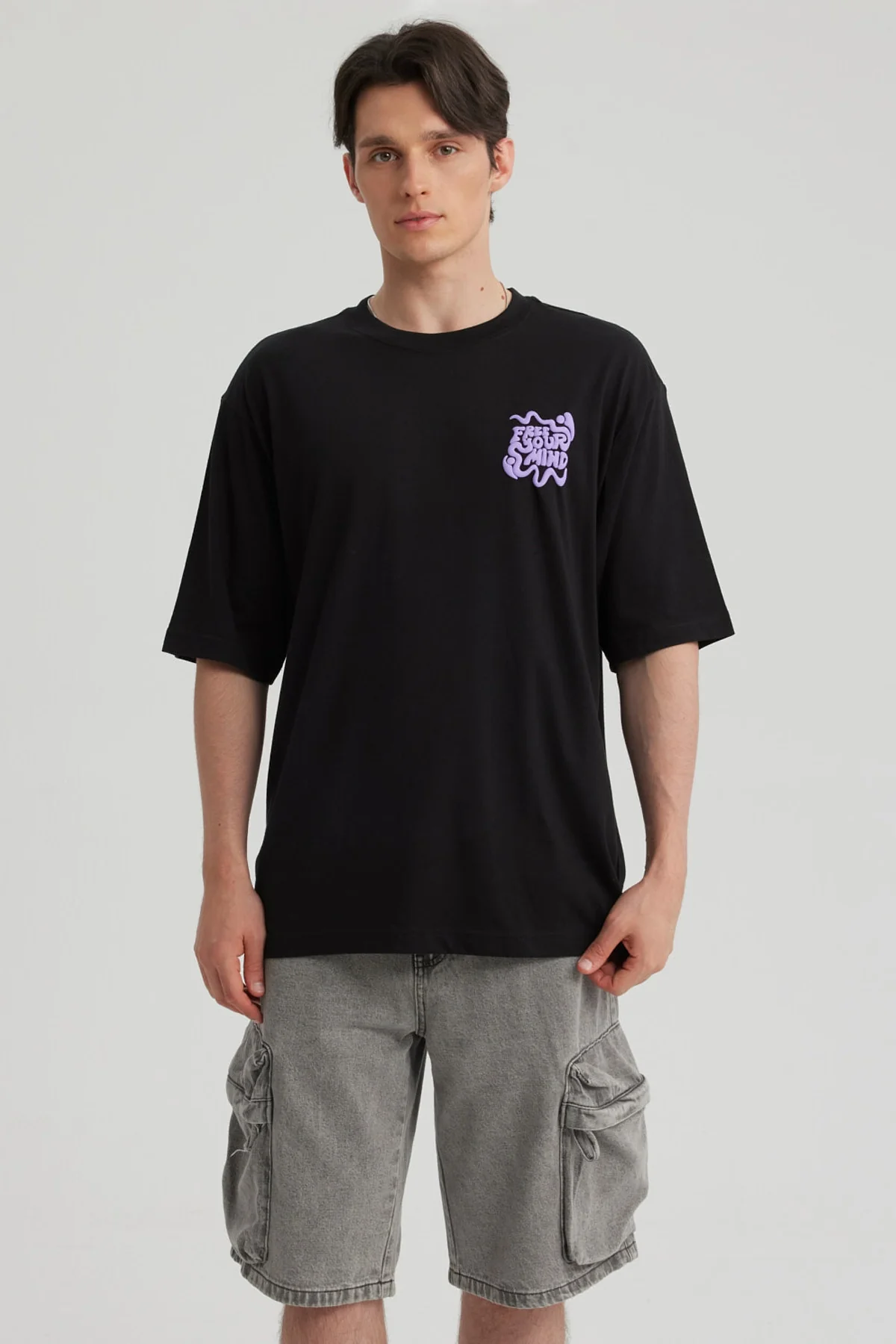 Polera Hombre Doble Print Negro