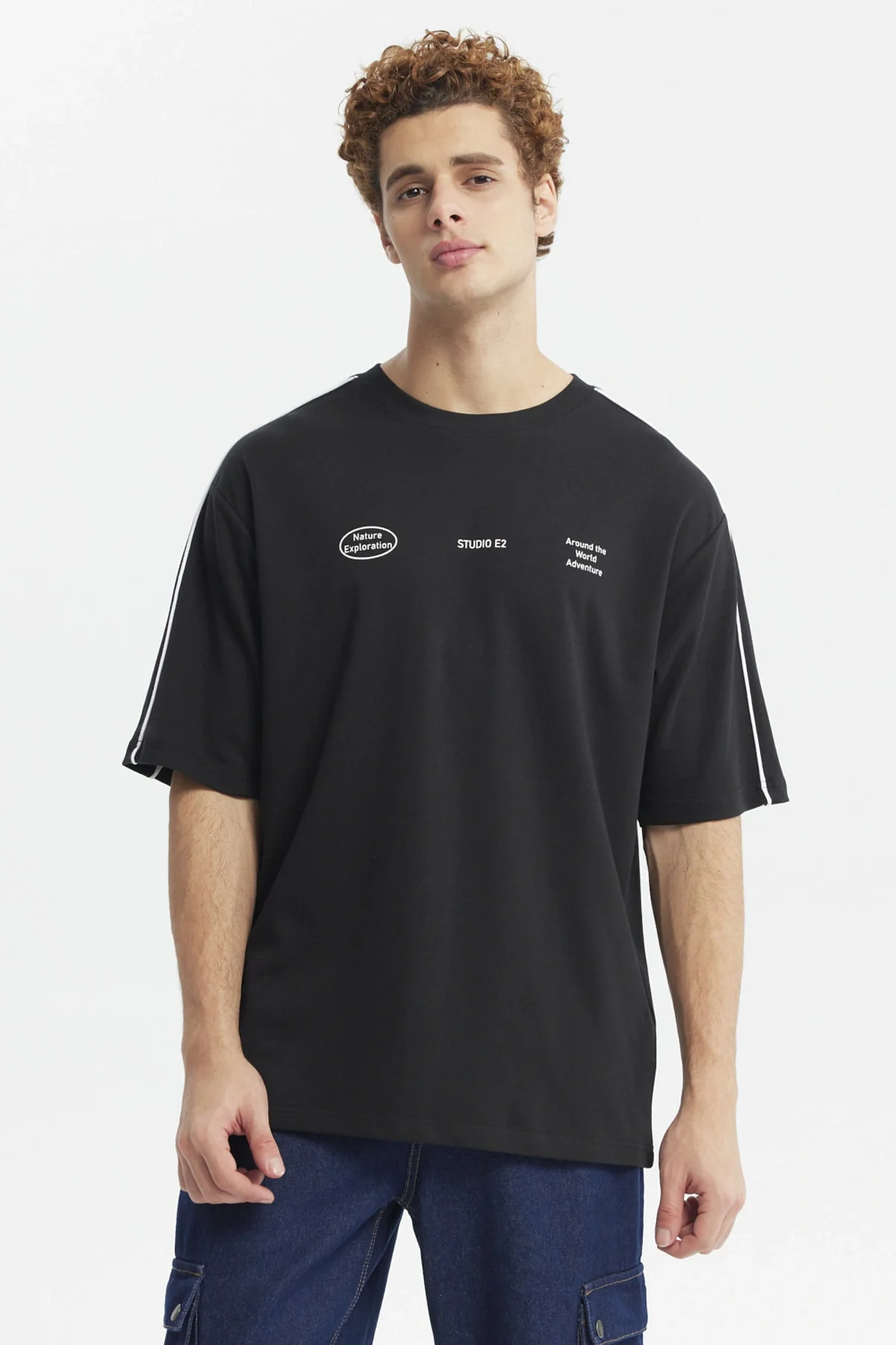 Polera Hombre Oversize Doble Linea Negro