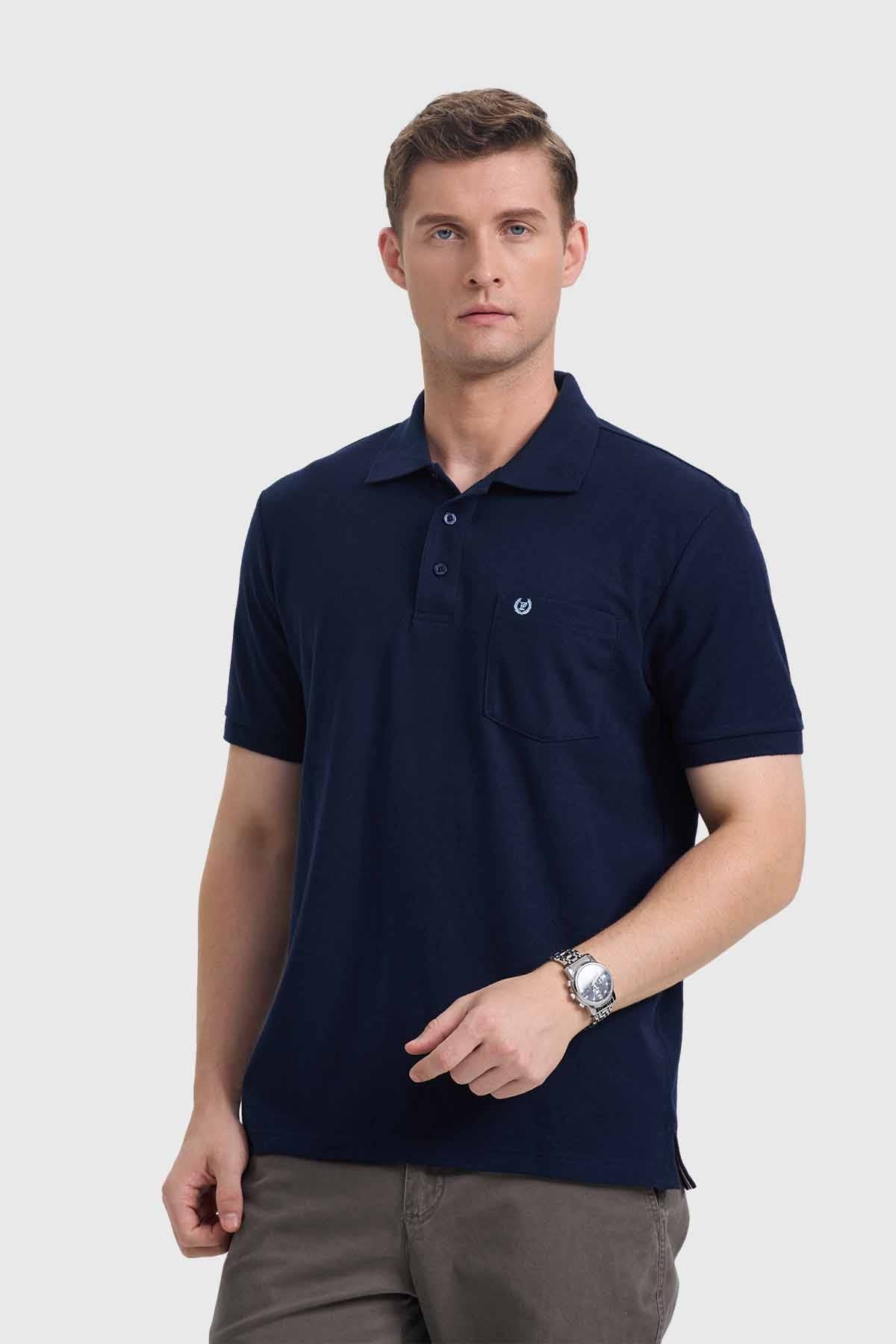 Polera Hombre Piqué Básica Azul Marino