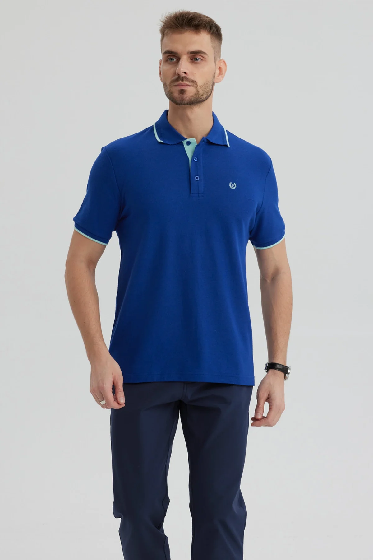 Polera Hombre Pique Básica Lisa Azulino