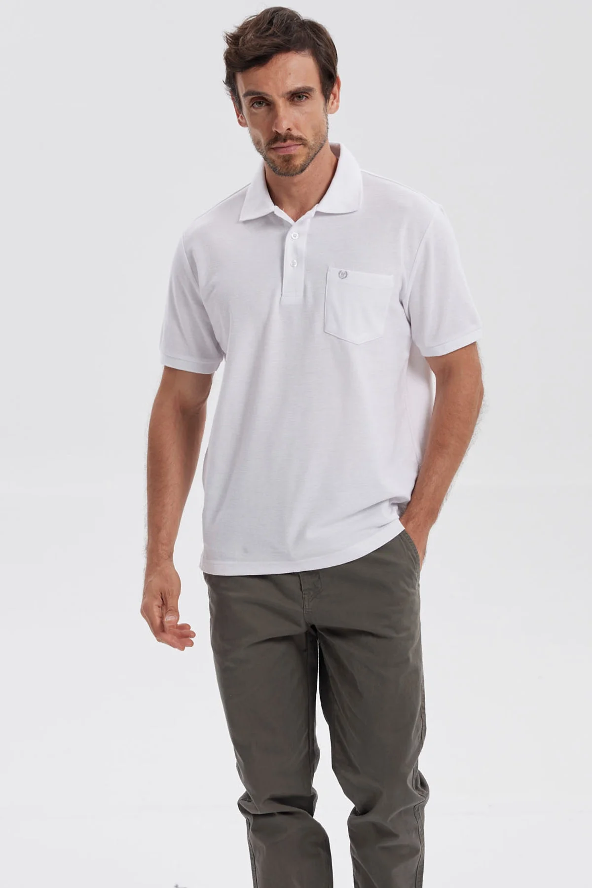 Polera Hombre Pique Básica Lisa Blanco