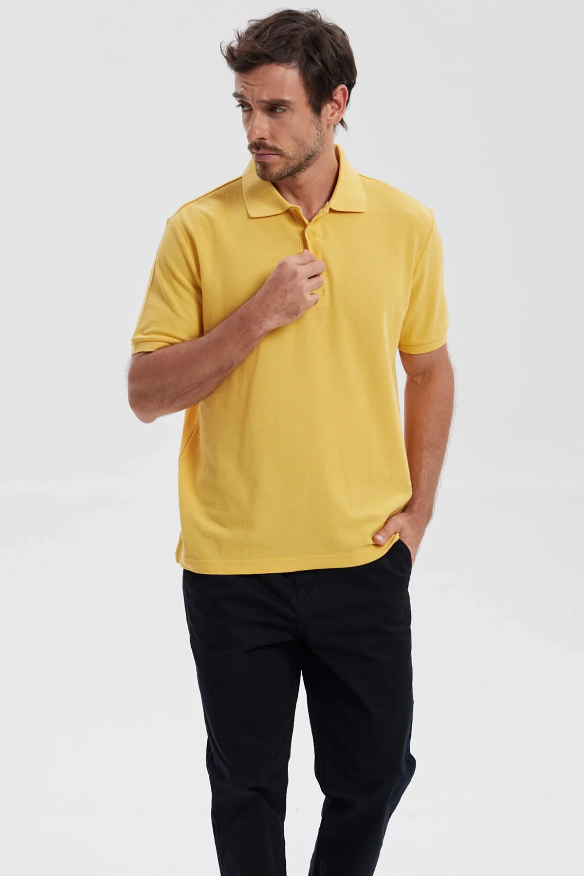 Polera Hombre Pique Básica Lisa Naranjo