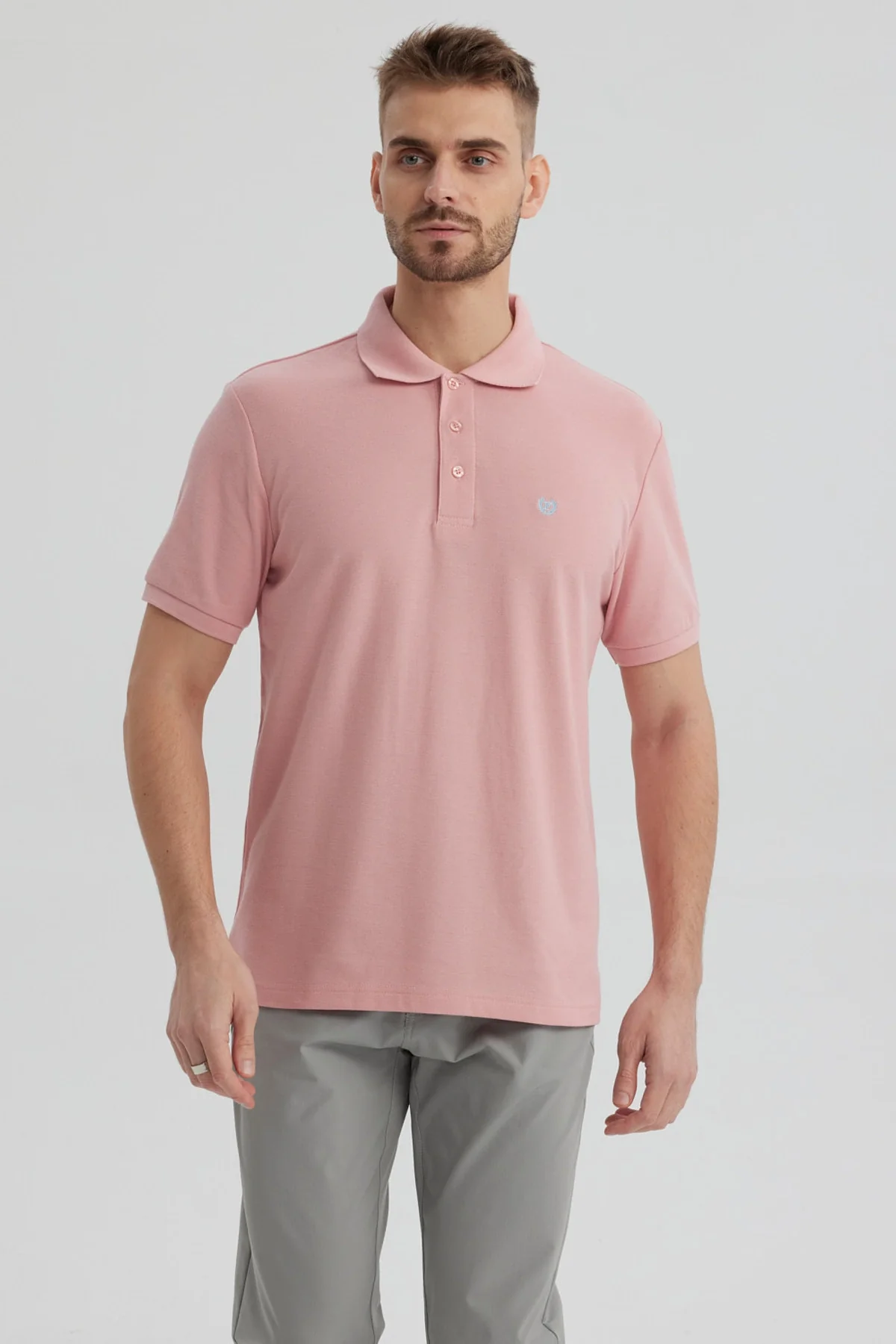 Polera Hombre Pique Básica Lisa Palo Rosa