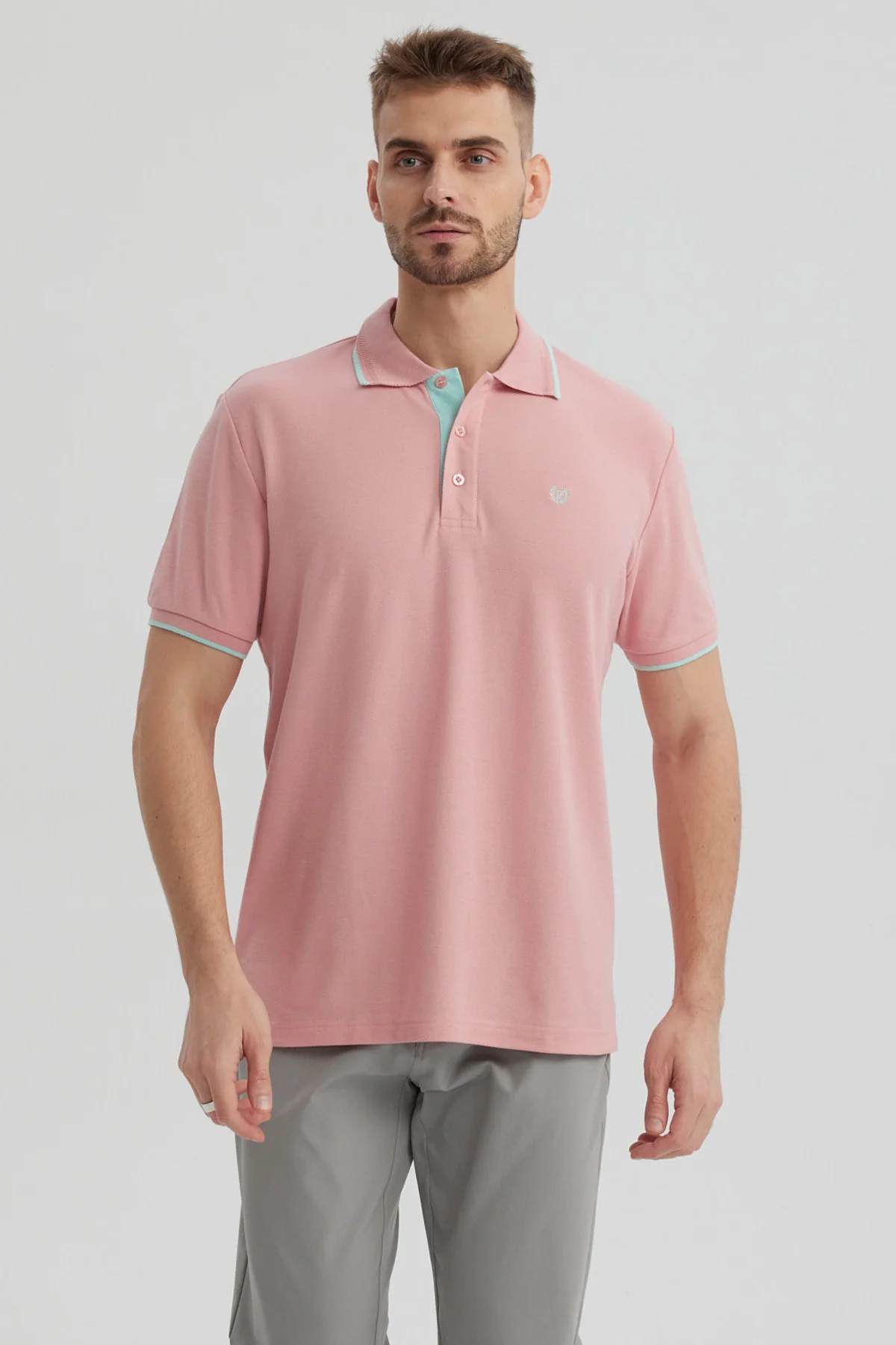 Polera Hombre Pique Básica Lisa Palo Rosa