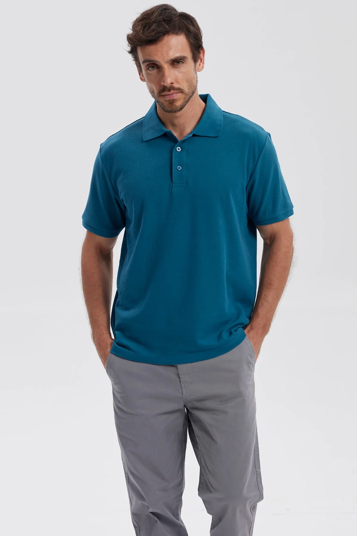 Polera Hombre Pique Básica Lisa Petroleo