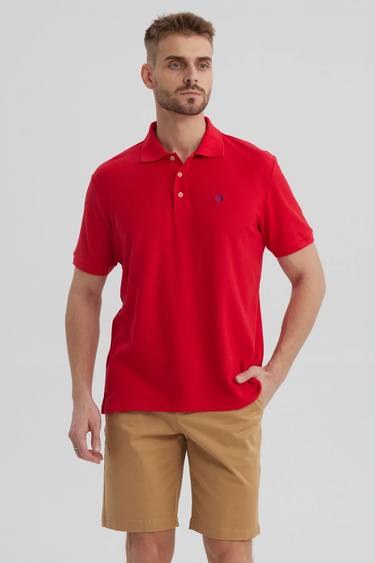 Polera Hombre Pique Básica Lisa Rojo