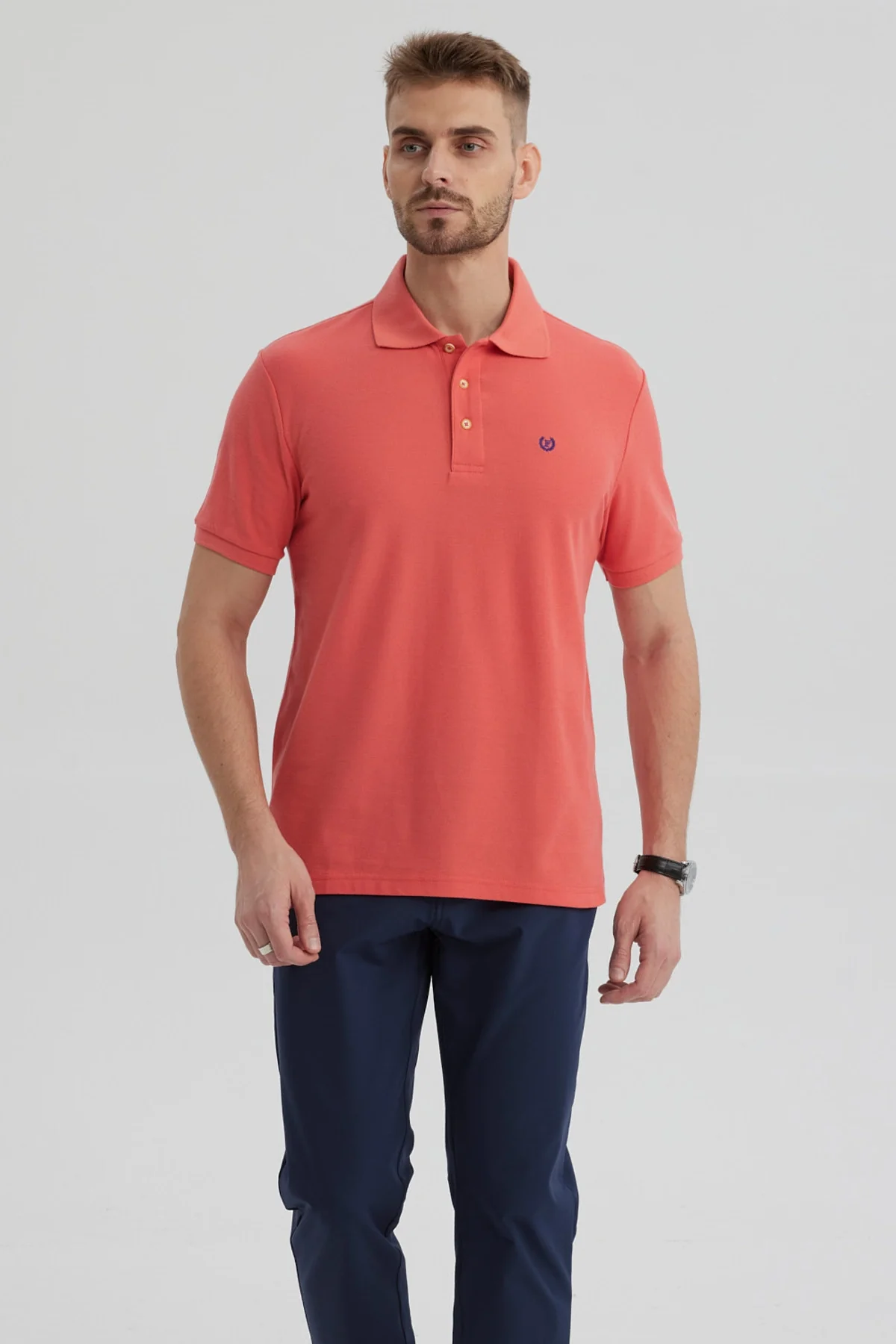 Polera Hombre Pique Básica Lisa Sandía