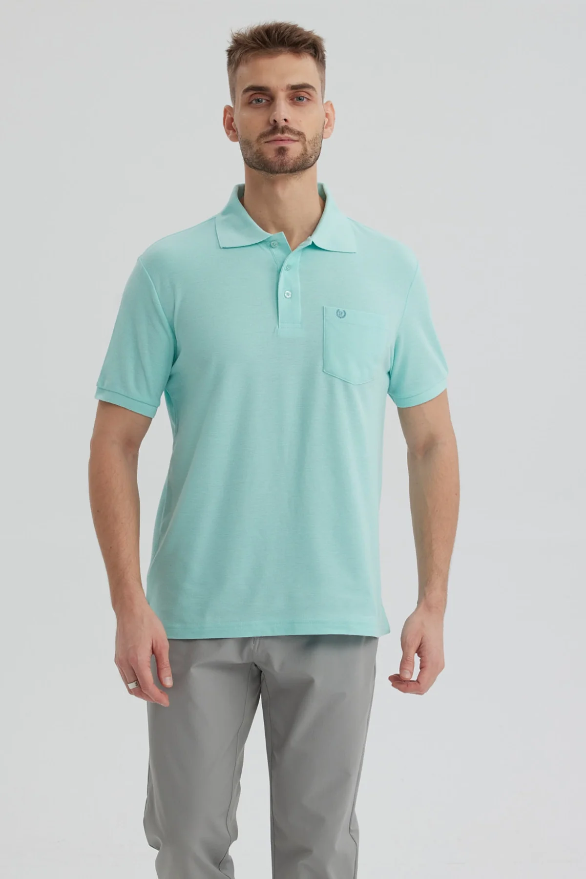 Polera Hombre Pique Básica Lisa Verde Claro