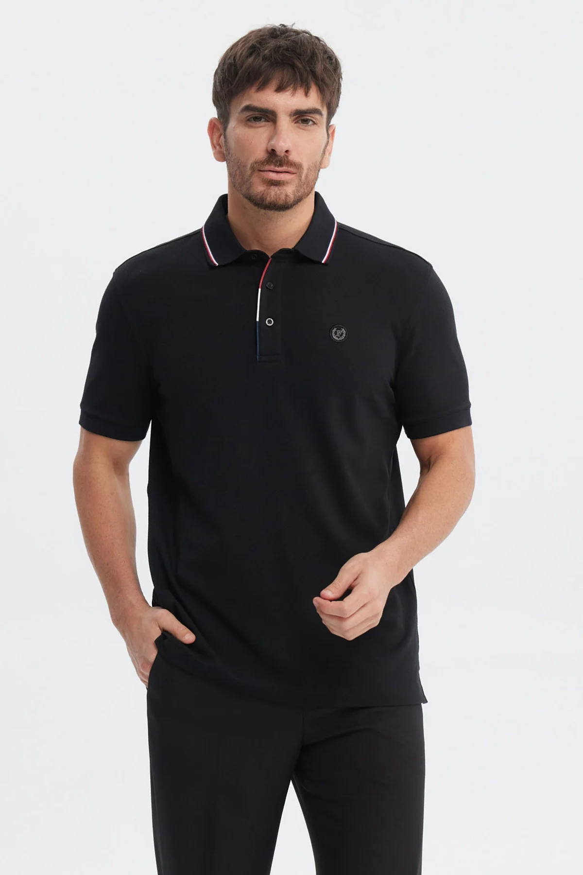 Polera Hombre Pique Dos Botónes Negro