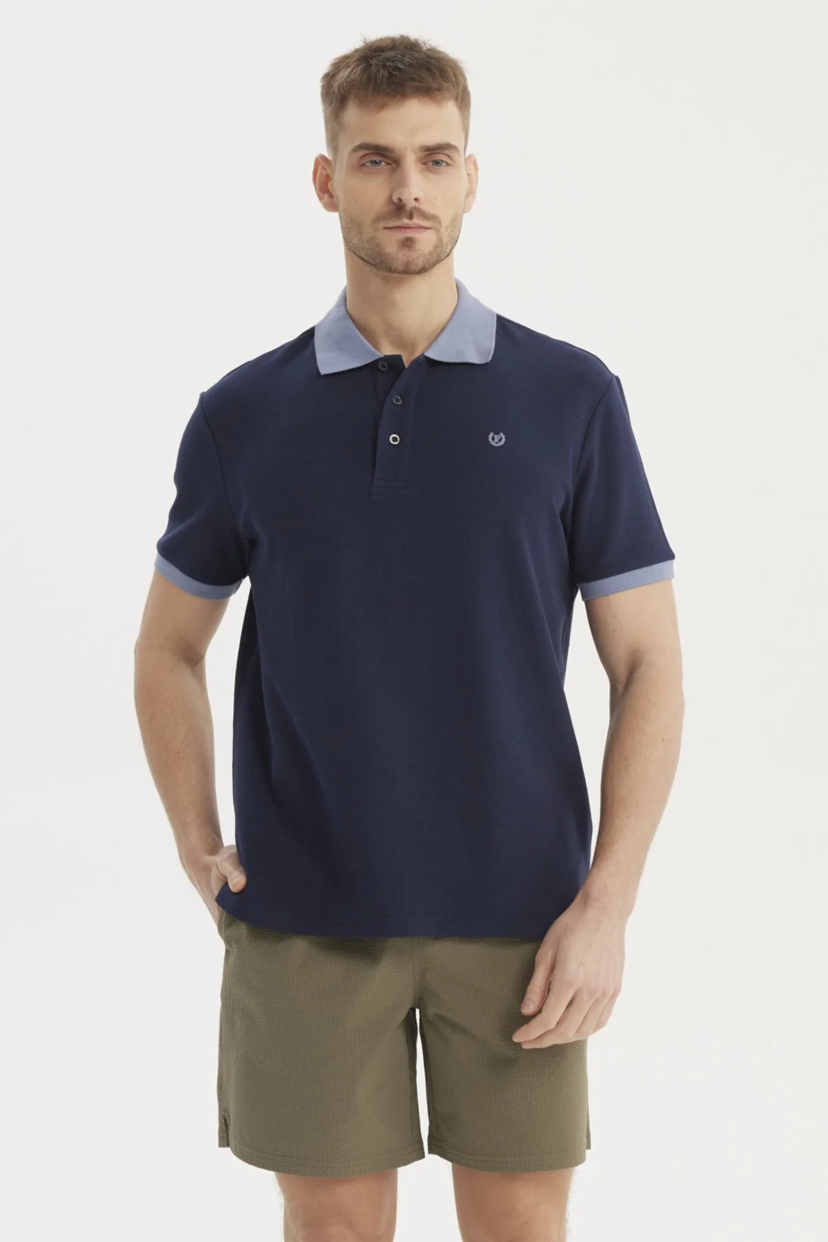 Polera Hombre Pique Wafle Con Botones Azul Marino