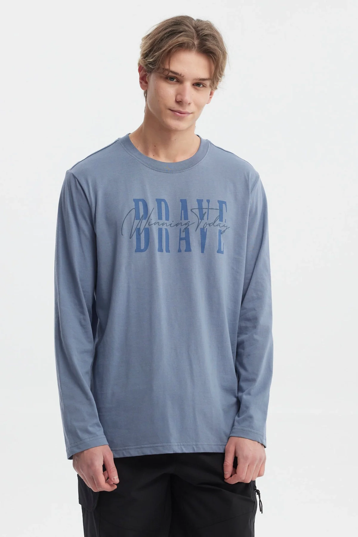 Polera Hombre Print Frontal Azul Piedra