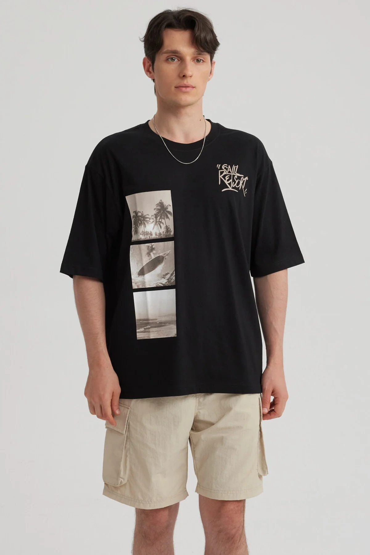 Polera Hombre Print Oversize Negro