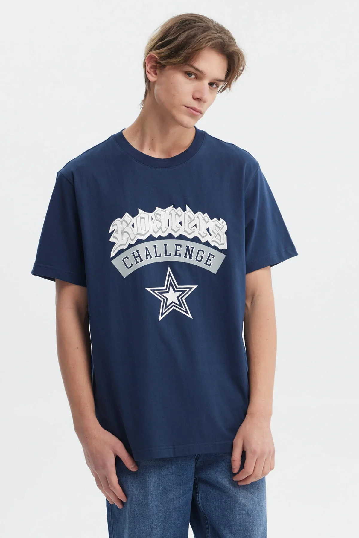 Polera Hombre Regular Fit Print College Azul