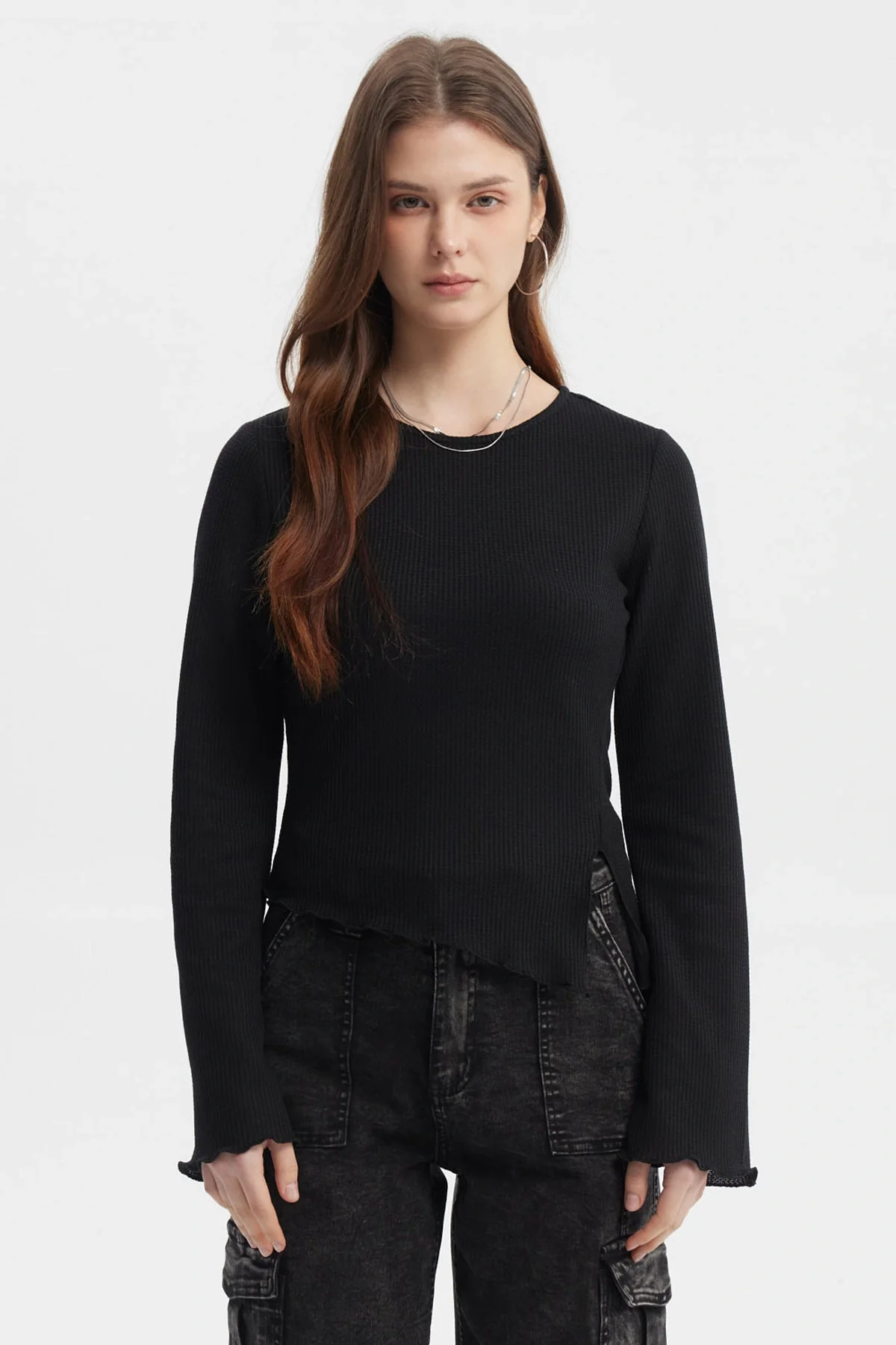 Polera Mujer Abertura Costado Negro
