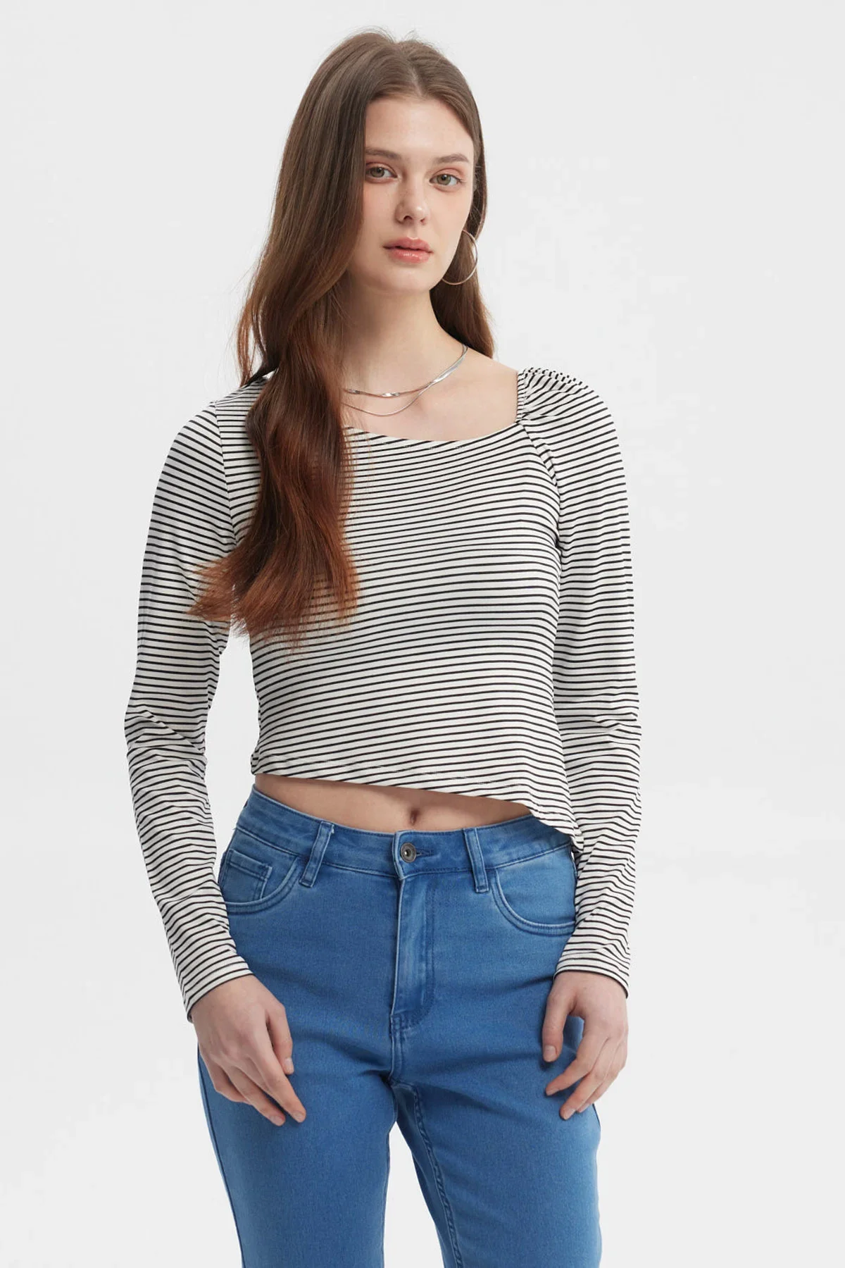 Polera Mujer Asimétrica Rayas Crudo