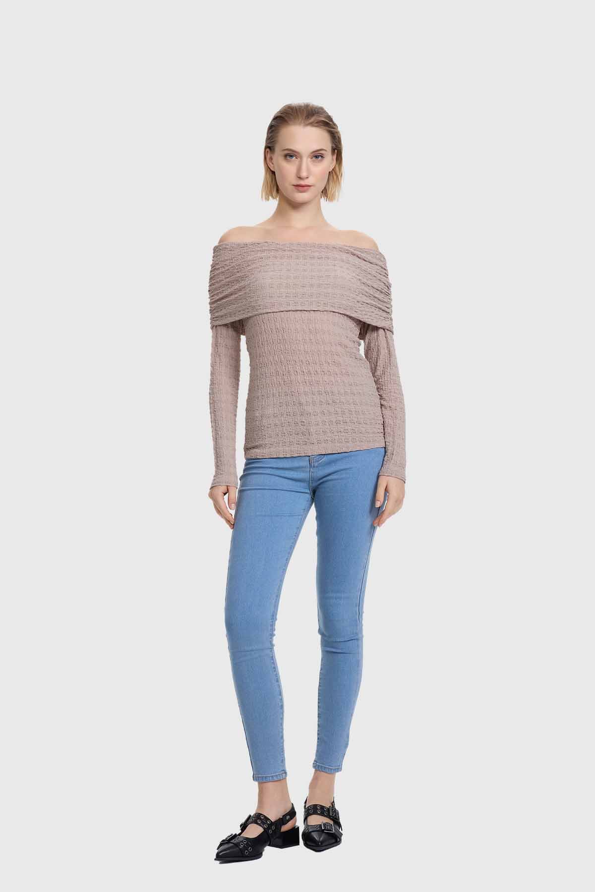 Polera Mujer C/Bardot Doblado Arena - Image 4