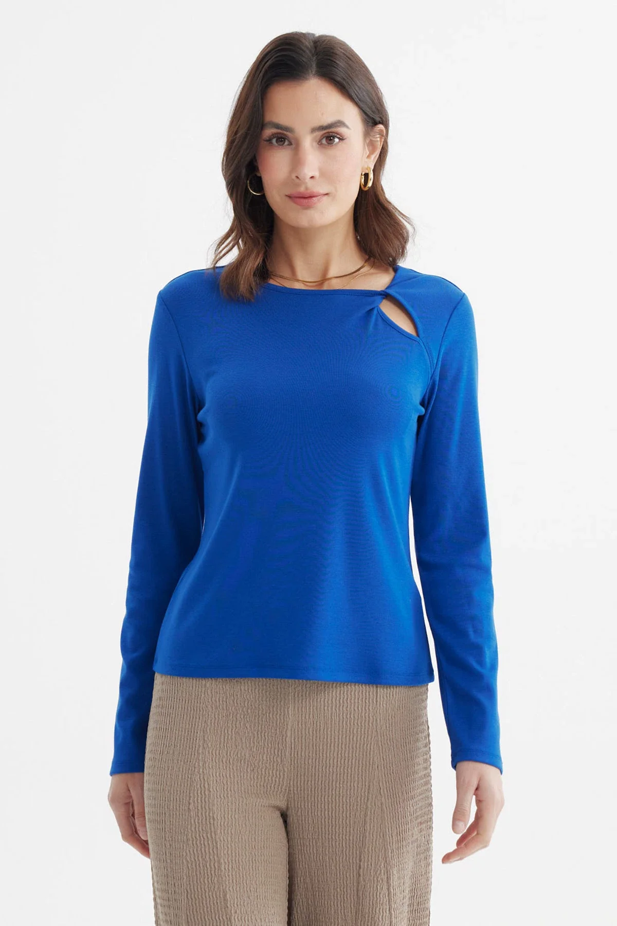 Polera Mujer Con Abertura Y Nudo Azul
