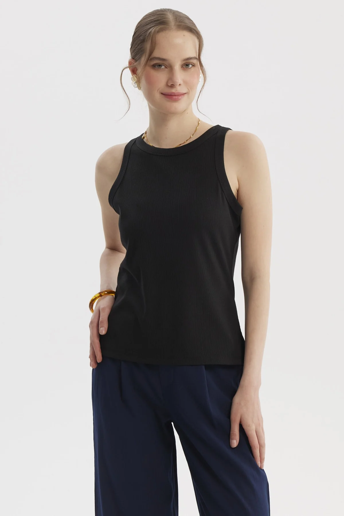Polera Mujer Con Bote Pabilo Rib Negro