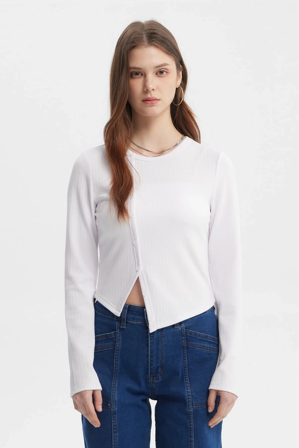 Polera Mujer Corte Diagonal Blanco