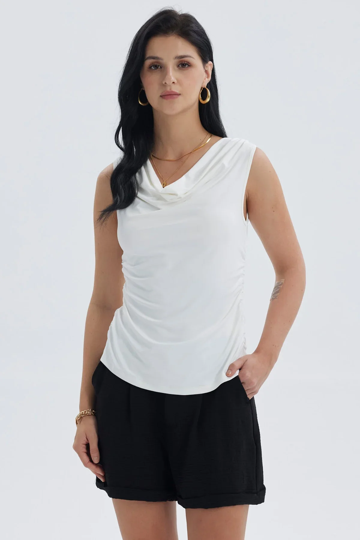 Polera Mujer Cuello Espalda Crudo