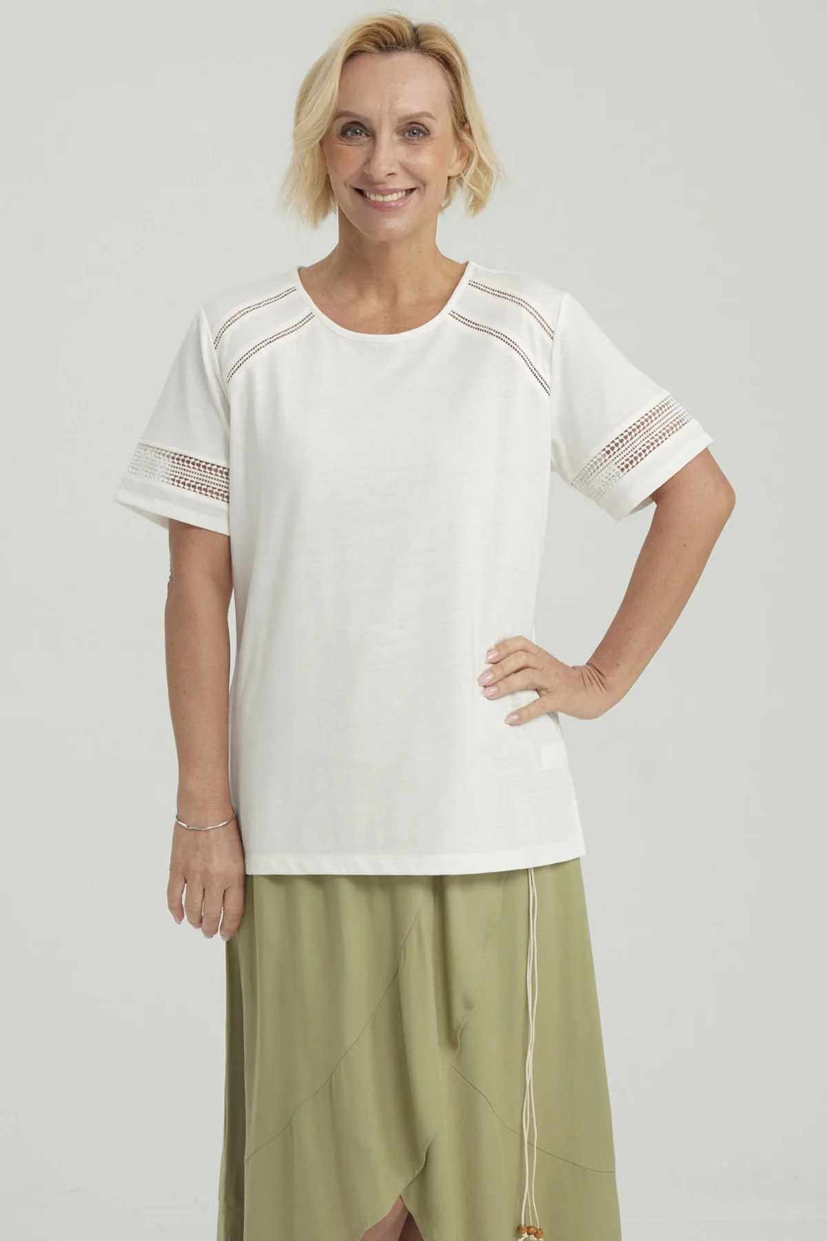 Polera Mujer Detalle Macramé Crudo