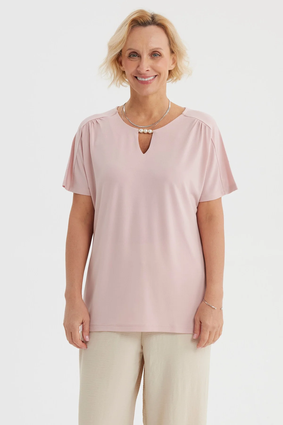 Polera Mujer Detalle Perlas Rosado