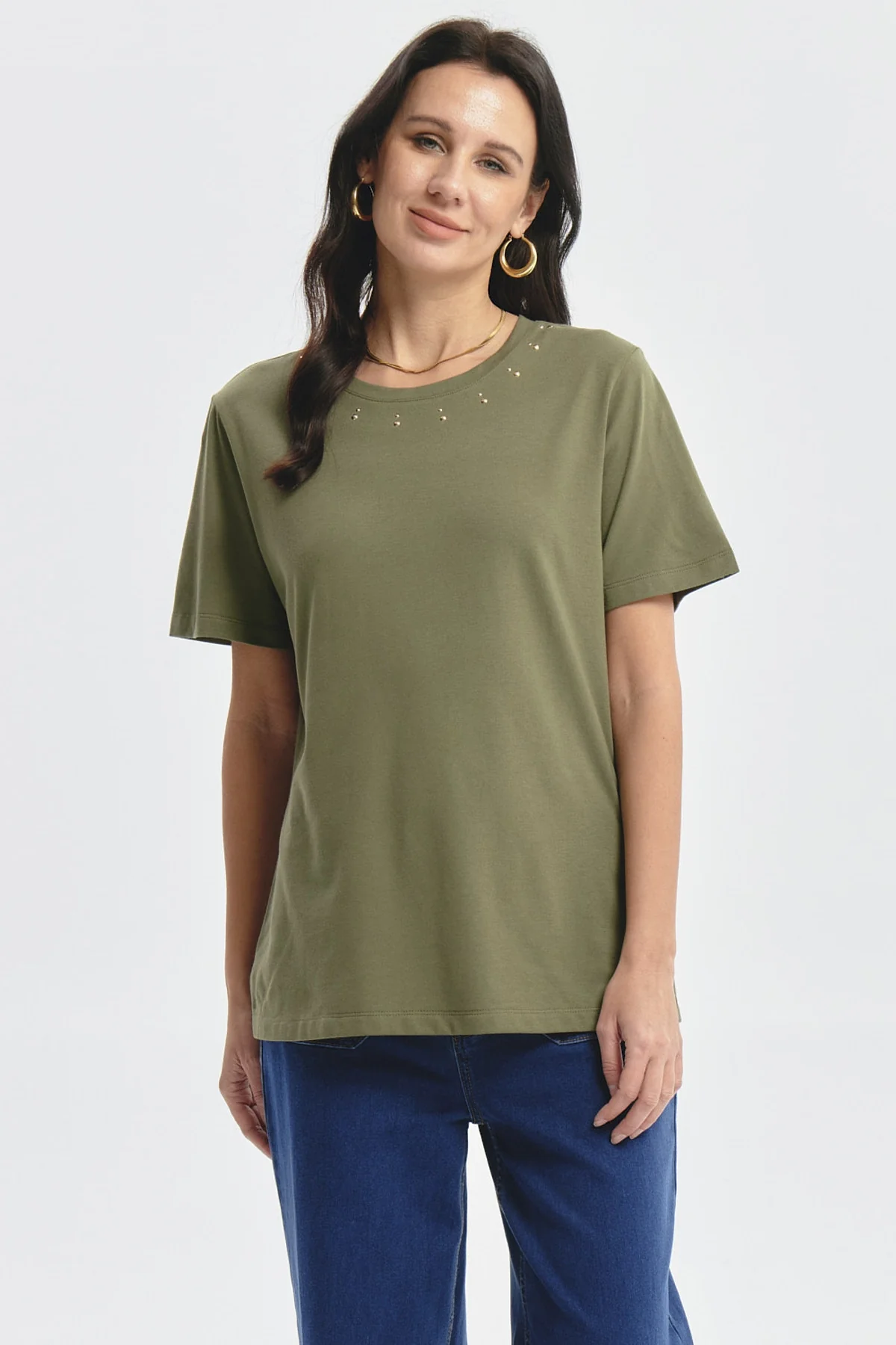 Polera Mujer Detalle Tachas Verde Olivo