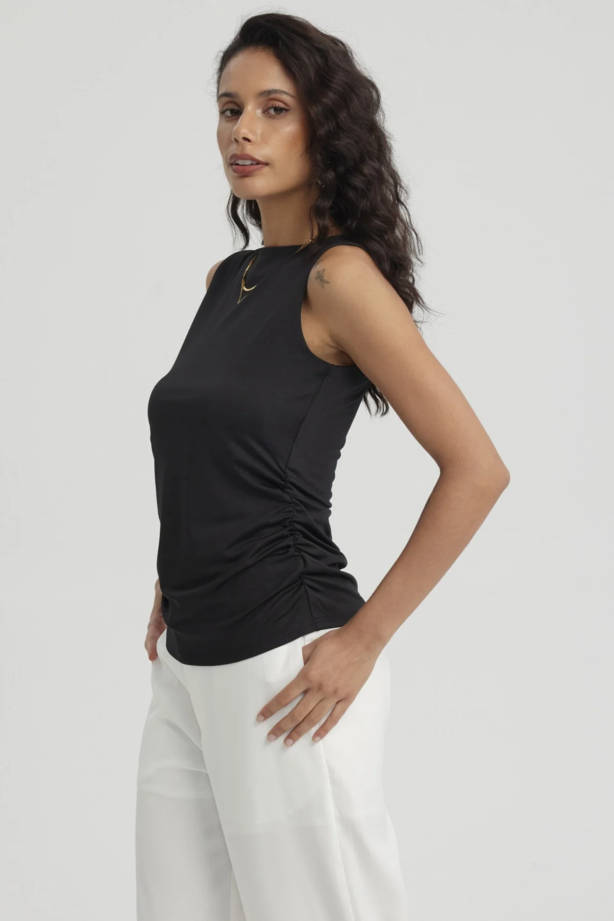 Polera Mujer Doble Capa Delantera Negro - Image 2