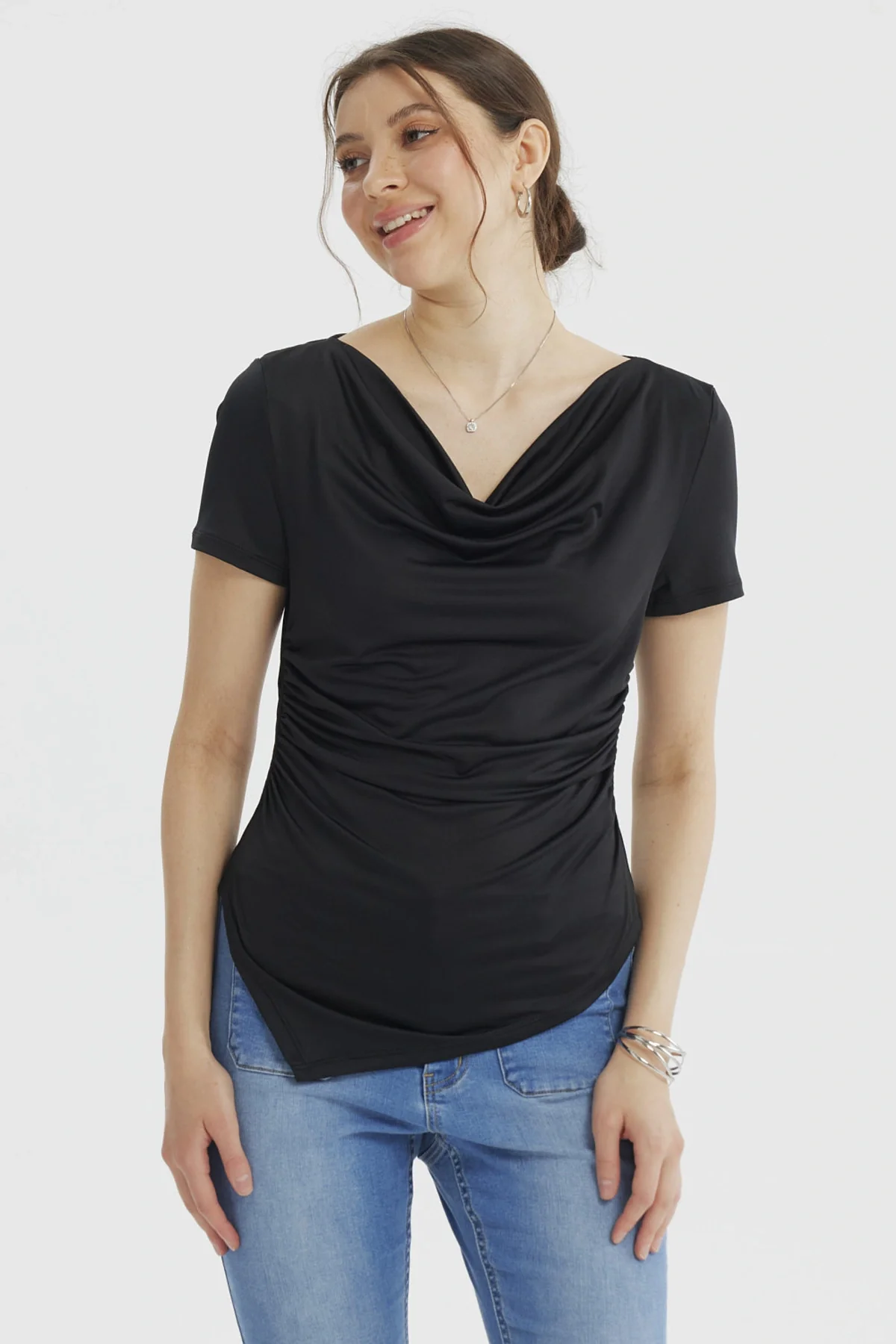 Polera Mujer Drapeado Basta Negro
