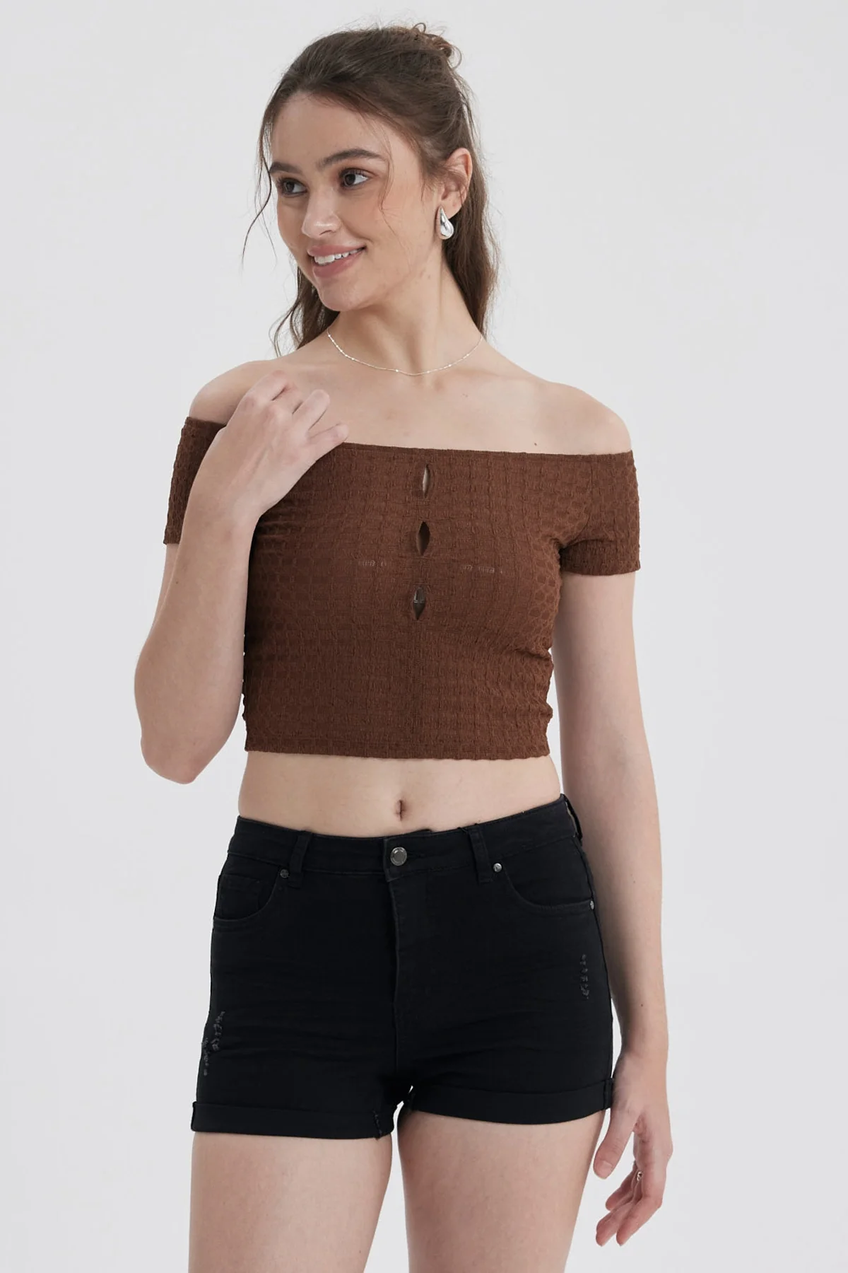 Polera Mujer Escote Bardot Café Oscuro